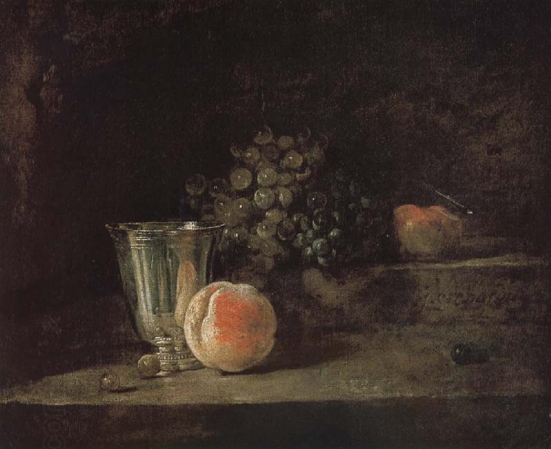 Jean Baptiste Simeon Chardin Silver peach red wine grapes and apple China oil painting art